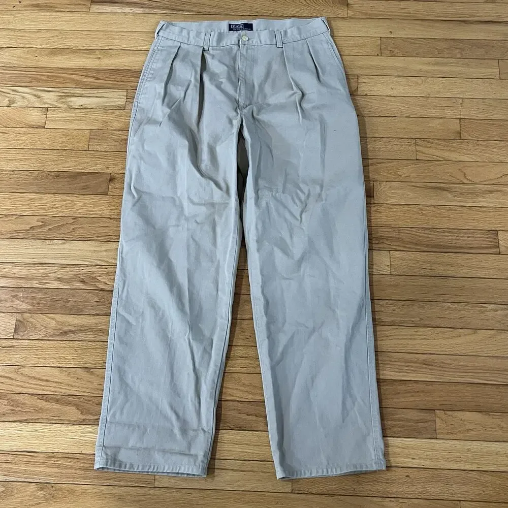 VTG Polo Ralph Lauren Andrew Style Pant Khaki Pleated Chino Dress Pants 34x30